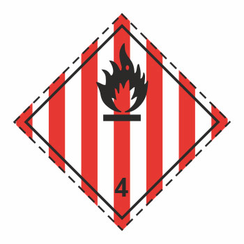 Знак перевозки опасных грузов «Класс 4.1. Легковоспламеняющиеся твердые вещества, самореактивные вещества и твердые десенсибилизированные взрывчатые вещества» (пленка ламинированная, 250х250 мм)